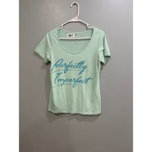 Soffe Womens Mint Green Perfectly Imperfect Graphic Scoop Neck T-Shirt Size M